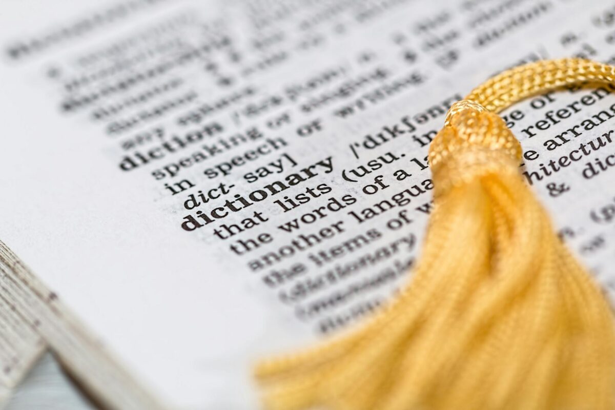 Close-up of dictionary page highlighting SEO terms for nonprofits and training organizations.